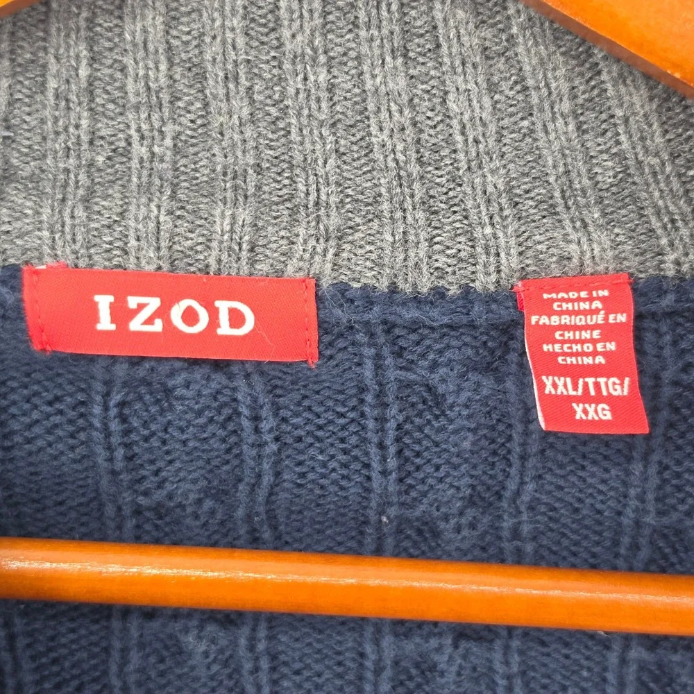 IZOD Mens XXL Navy Blue Cable Knit Quarter Zip Cotton Pullover Sweater